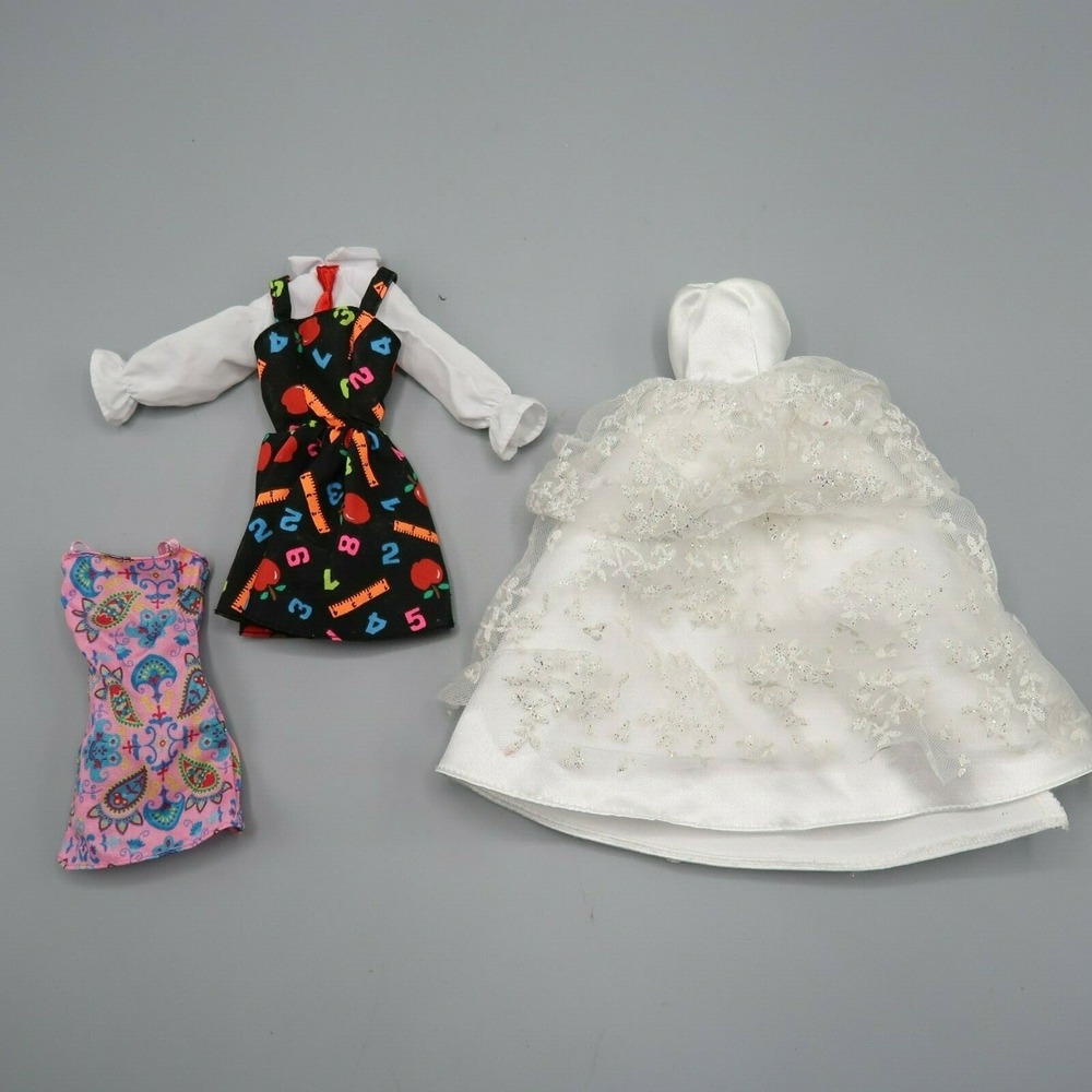 1990 Barbie Teacher dress, Wedding dress, and Pink bodycon by Mattel Lot Vintage